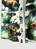 Chemise hawaïenne grande taille à imprimé cocotiers, dinosaures et forêt, avec poches boutonnées pour homme - Vert XL
