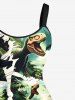 Robe débardeur trapèze hawaïenne grande taille à imprimé cocotiers, dinosaures et forêt - Vert 5X