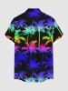 Plus Size Colorful Ombre Coconut Tree Print Hawaii Button Pocket Shirt For Men -  