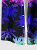 Plus Size Colorful Ombre Coconut Tree Print Hawaii Button Pocket Shirt For Men -  