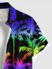 Plus Size Colorful Ombre Coconut Tree Print Hawaii Button Pocket Shirt For Men -  