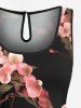 Plus Size Ombre Flower Branch Print Hawaii Drawstring Pocket Romper -  