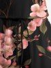 Plus Size Ombre Flower Branch Print Hawaii Drawstring Pocket Romper -  