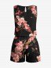 Plus Size Ombre Flower Branch Print Hawaii Drawstring Pocket Romper -  