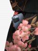 Plus Size Ombre Flower Branch Print Hawaii Drawstring Pocket Romper -  