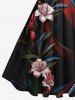 Robe trapèze hawaïenne grande taille à imprimé floral et feuilles - Noir S