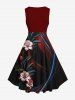 Plus Size Floral Leaves Curve Ombre Print Hawaii A Line Dress -  
