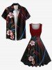 Plus Size Floral Leaves Curve Ombre Print Hawaii A Line Dress -  