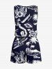 Plus Size Coconut Tree Sea Hibiscus Flower Pineapple Print Hawaii Drawstring Pocket Romper -  