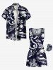 Plus Size Coconut Tree Sea Hibiscus Flower Pineapple Print Hawaii Drawstring Pocket Romper -  