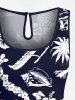Plus Size Coconut Tree Sea Hibiscus Flower Pineapple Print Hawaii Drawstring Pocket Romper -  