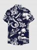 Plus Size Coconut Tree Sea Hibiscus Floral Pineapple Print Hawaii Button Pocket Shirt For Men -  