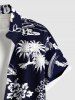 Plus Size Coconut Tree Sea Hibiscus Floral Pineapple Print Hawaii Button Pocket Shirt For Men -  