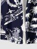 Plus Size Coconut Tree Sea Hibiscus Floral Pineapple Print Hawaii Button Pocket Shirt For Men -  