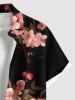 Chemise hawaïenne à boutons et poches, imprimé floral ombré, grande taille, pour homme - Noir 5XL