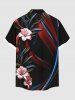 Chemise hawaïenne à boutons et poches pour homme, grande taille, imprimé feuilles florales et ombré - Noir 6XL