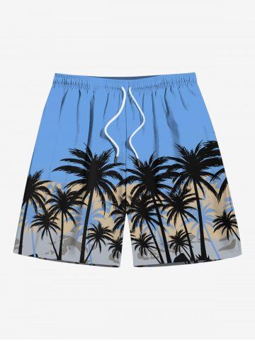 Plus Size Coconut Tree Sky Print Hawaii Drawstring Beach Shorts For Men - BLUE - 8XL