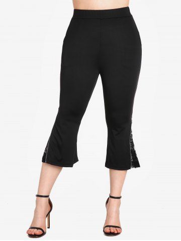 Butterfly Overlay Lace-up Twofer Tee and Lace Panel Pull On Pants Plus Size Outfit
