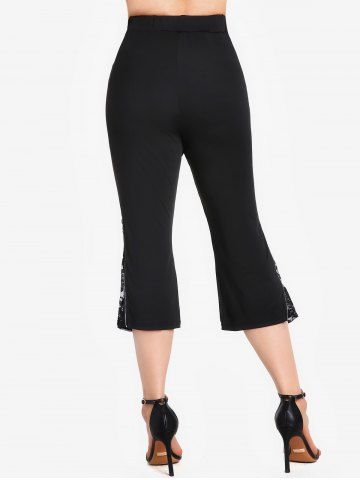 Butterfly Overlay Lace-up Twofer Tee and Lace Panel Pull On Pants Plus Size Outfit