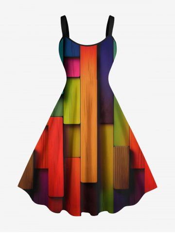 Plus Size Colored Wooden Blocks Print Tank Dress - MULTI-A - 6X