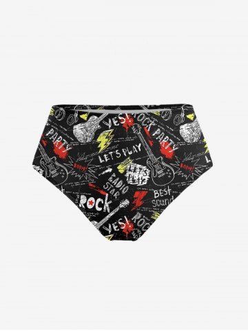 Letters Guitar Graffiti Print Hawaii Rock and Roll Swim Bottom - BLACK - XS