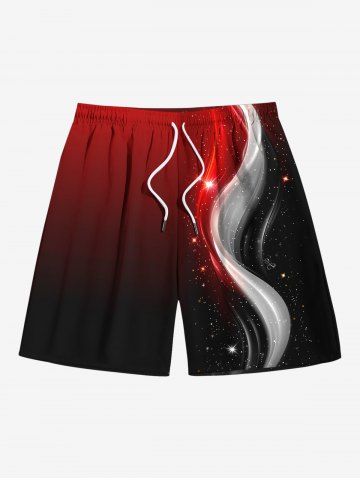 Plus Size Curves Ombre Colorblock Galaxy Glitter 3D Print Hawaii Beach Shorts For Men - RED - 7XL