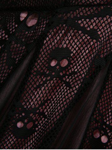 Plus Size Ruched Marled Cami Top And Skulls Mesh Lace Trim Chiffon Patchwork Top