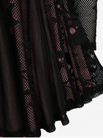 Plus Size Ruched Marled Cami Top And Skulls Mesh Lace Trim Chiffon Patchwork Top