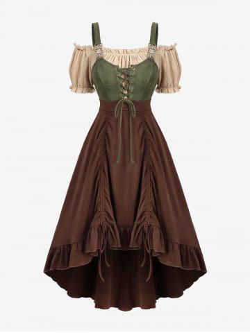 Plus Size Medieval Renaissance Peasant Corset Lace Up Dress Tavern Maid  Costume [42% OFF] | Rosegal