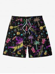 Plus Size Ombre Coconut Tree Dinosaur Watermelon Juice Print Hawaii Drawstring Beach Shorts For Men -  