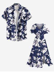 Flowers Leaf Tropical Print Plus Size Matching Hawaii Beach Outfit For Couples -  