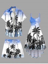Coconut Tree Sea Waves Cloud Print Plus Size Matching Hawaii Beach Outfit For Couples -  