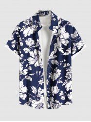 Plus Size Flowers Leaf Tropical Print Buttons Pocket Hawaii Shirt For Men -  