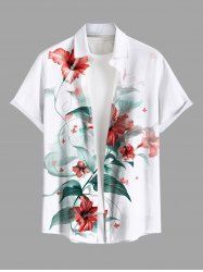 Chemise hawaïenne grande taille à imprimé feuilles d'hibiscus et boutons avec poches pour homme - Blanc 4XL