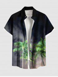 Chemise hawaïenne grande taille à imprimé cocotiers et poches boutonnées pour homme - Noir 4XL
