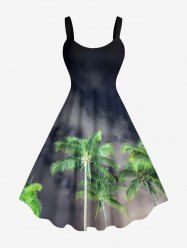 Robe débardeur hawaïenne trapèze grande taille à imprimé cocotiers ombré minuit - Noir 4X