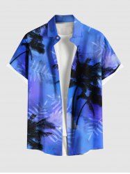 Chemise hawaïenne grande taille à imprimé feuilles tropicales et cocotiers, tie-dye et ombré, avec poches boutonnées, pour homme - Bleu Ciel 2XL