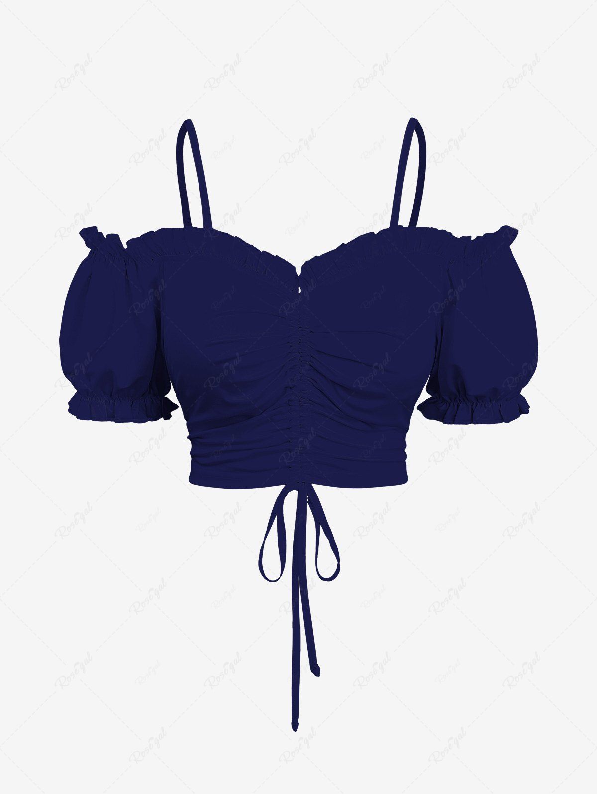 Buy Plus Size Cold Shoulder Puff Sleeve Cinched Solid Top  