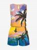 Ensemble chemise et barboteuse hawaïennes assorties, grande taille, imprimé cocotier, soleil, nuage, paysage marin, pour couples - Jaune 