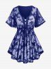 Butterfly Overlay Lace-up Twofer Tee and Lace Panel Pull On Pants Plus Size Outfit -  