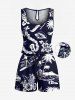 Ensemble chemise et barboteuse hawaïennes assorties, grande taille, tenue de plage, imprimé cocotier, mer, hibiscus, fleur, ananas, pour couples - Noir 