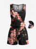 Ensemble chemise et barboteuse hawaïennes assorties, grande taille, imprimé floral ombré, pour couples - Noir 