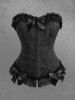 Plus Size Rose Flower Jacquard Lace Trim Bowknot Grommets Lace-up Corset -  