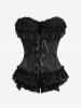 Plus Size Rose Flower Jacquard Lace Trim Bowknot Grommets Lace-up Corset -  