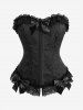 Plus Size Rose Flower Jacquard Lace Trim Bowknot Grommets Lace-up Corset -  