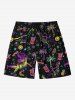 Plus Size Ombre Coconut Tree Dinosaur Watermelon Juice Print Hawaii Drawstring Beach Shorts For Men -  