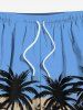 Plus Size Coconut Tree Sky Print Hawaii Drawstring Beach Shorts For Men -  