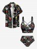 Letters Guitar Graffiti Print Hawaii Rock and Roll Swim Bottom -  