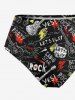 Bas de maillot de bain imprimé graffiti guitare hawaïenne rock and roll - Noir 1X