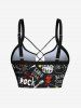 Haut tankini à lacets avec imprimé graffiti et guitare hawaïenne (bretelles réglables) - Noir 2X